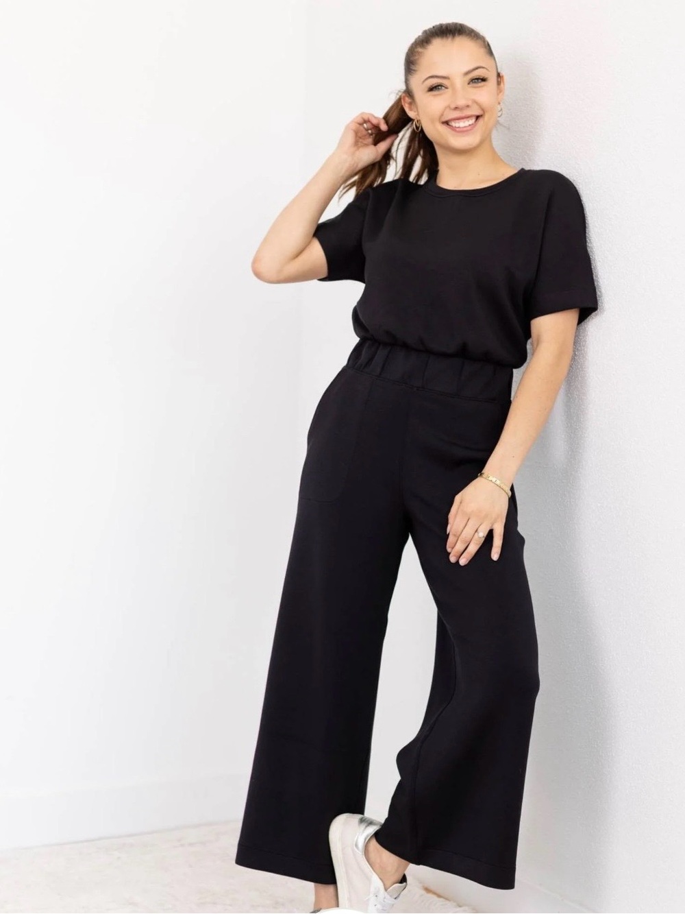 Spanx Black Wide Leg Knit Jumpsuit